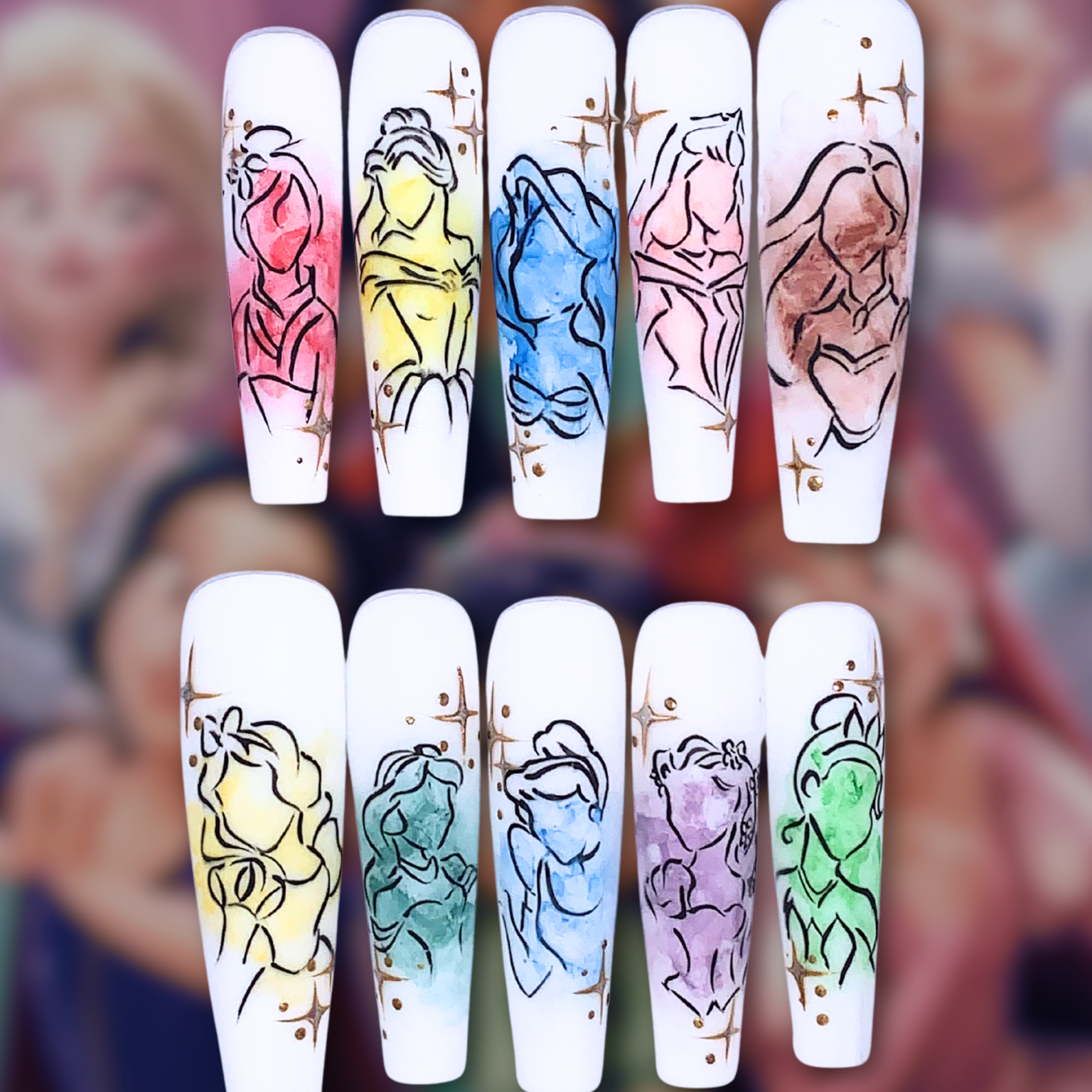 Princess Watercolor Press On Nails